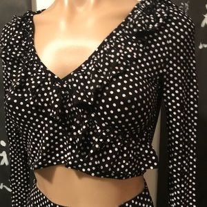 Boohoo polka dot co-ord skirt blouse set pin up